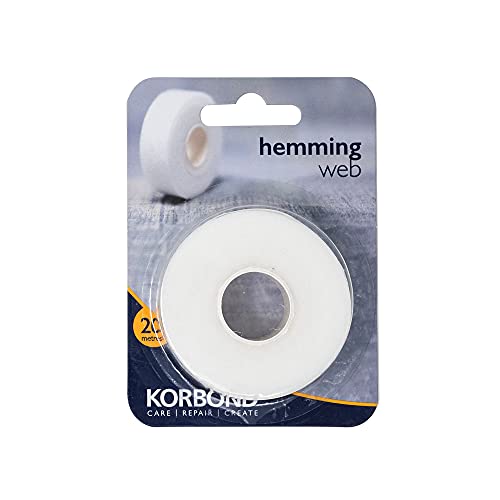 Korbond Taśma do obszywania 10 m x 2 cm – biała – taśma do prasowania – nie wymaga szycia, taśma klejąca, taśma do obszywania