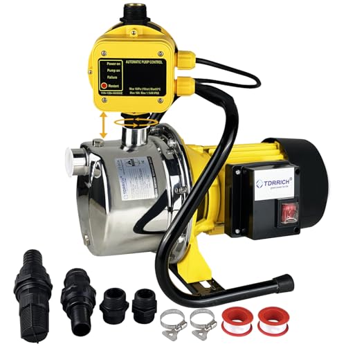TDRRICH 1HP Water Pressure Booster Pump with Automatic Controller for Whole House 110v Shallow Well Portable Water Stainless Steel Pump Jet Transfer Pump Switch for Lawn Garden Sprinkler Irrigation