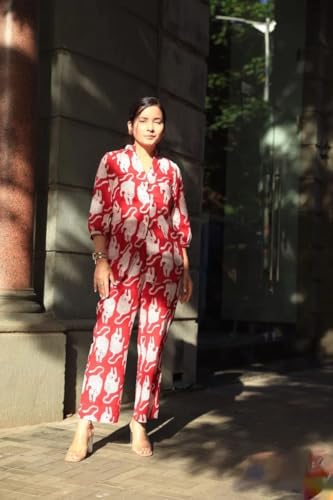 Dhruvi Trendz Womens Rayon Co-Ord Set Regular Fit Casual (Dt-W1783&Tr842_Red_S)