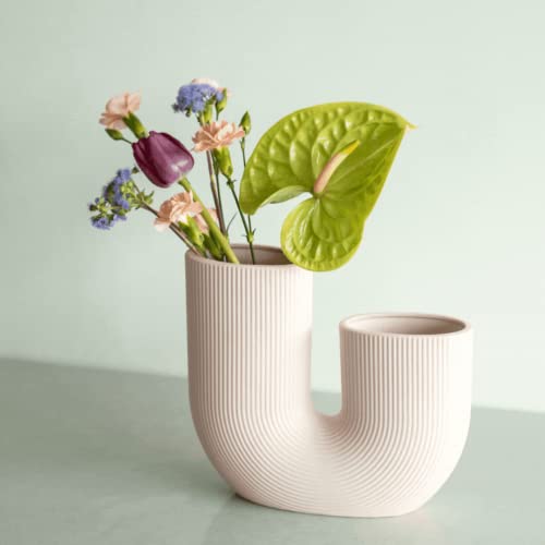 Nordic U-Shape Vase For Flowers-Pink Modern Ceramic Minimalist Nordic Boho Vase For Centrepiece, Home Decor, Entranceway, Kitchen, Table, Or Gift Soft Pink #TOP2