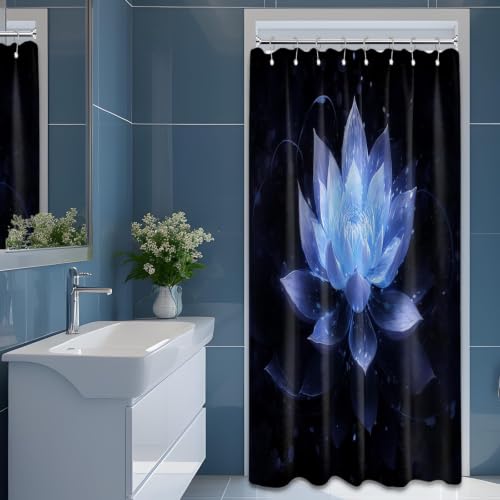 Black and Navy Blue Stall Shower Curtain, 48X72 in Narrow Small, Lotus
