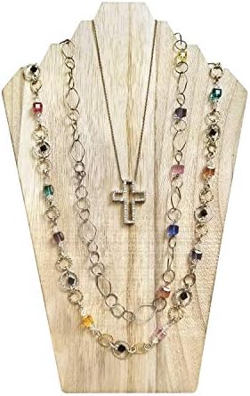 Ikee Design 2 pcs Set Lightweight Wood Jewelry Display Bust with Easel for 3 Necklaces, Oak Color