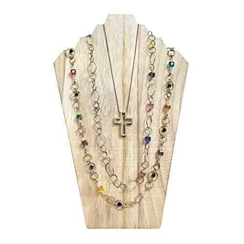 Ikee Design 2 pcs Set Lightweight Wood Jewelry Display Bust with Easel for 3 Necklaces, Oak Color