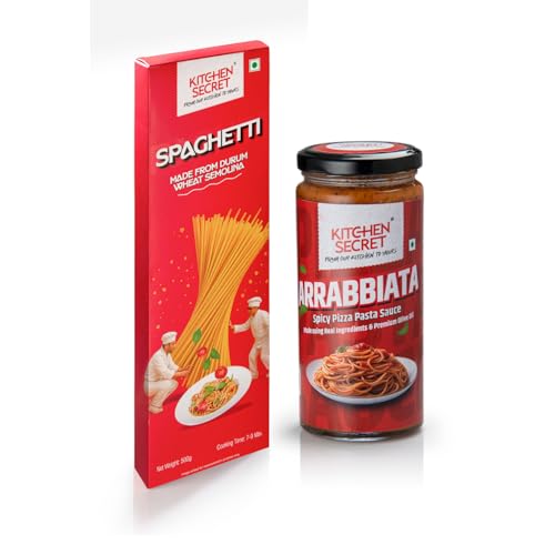 Image of Kitchen Secret Pasta Combo | Spaghetti 500g + Arrabbiata Sauce 390g | 100% Durum Wheat | No Maida, Egg Free, Trans Fat Free | Spicy Pasta Kit with Real Ingredients