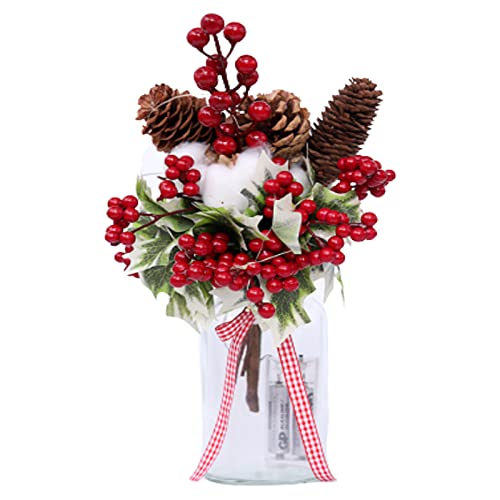 Indie shop Ins Style Vase with Artificial Flower Set 1 Piece Fake Rose Berry Leaf Floral Flower Arrangement Glass Rose (Pink B)