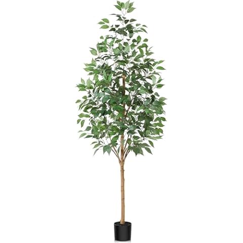 OAKRED Artificial Ficus Tree, 6FT Fake Tree with Natural Wood Trunk, Fluffy Faux Tree, Fake Silk Plant for Home Decor Indoor Office Porch, Set of 1 Cover