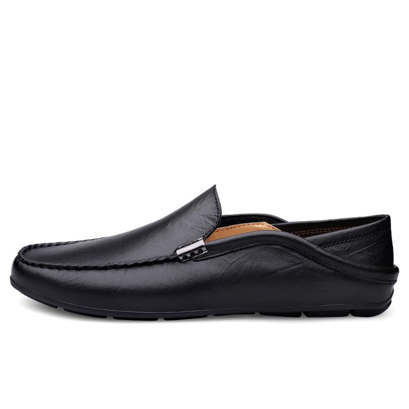 Mens Loafers Round Toe Leather Loafer Shoes Resistant Flat Heel Flexible Casual Slip On3
