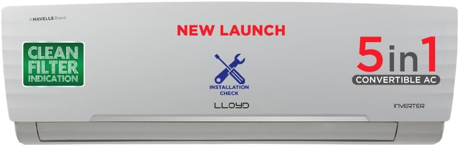 Lloyd 1.0 Ton 3 Star Inverter Split AC (5 in 1 Convertible, Copper, Anti-Viral + PM 2.5 Filter, White with Chrome Deco Strip, ‎230 Volts, GLS12I3FWAEA)