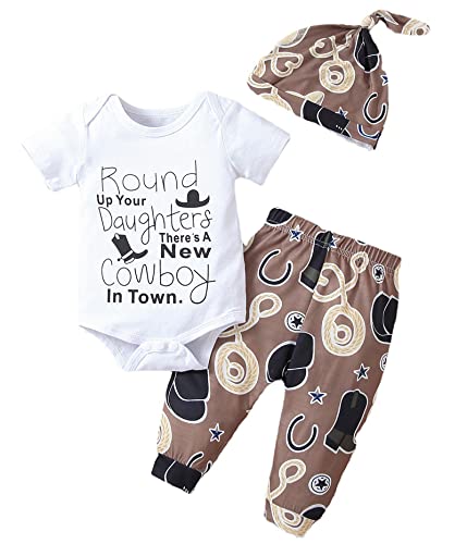 Image of Lily.Pie Newborn Baby Boys Funny Bodysuits with Leggings Caps 3pcs Outfit Clothes