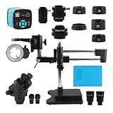 Microscopes Equipment 7X45X Stereo Industrial PCB Soldering Repair Trinocular Microscope 55MP 48MP 4K HDMI USB Video Camera Double Boom Arm Base Stand(48MP 4K 2K HDMI USB)