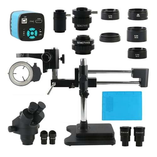 Microscopes Equipment 7X45X Stereo Industrial PCB Soldering Repair Trinocular Microscope 55MP 48MP 4K HDMI USB Video Camera Double Boom Arm Base Stand(48MP 4K 2K HDMI USB)