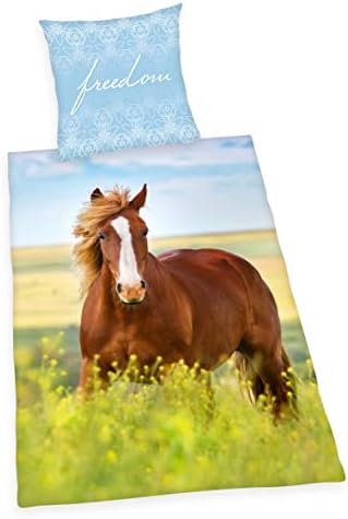 Herding YOUNG COLLECTION Bedding Set, Reversible Motif Horses, Duvet Cover 135 x 200 cm, Pillow Case 80 x 80 cm, Cotton/Renforcé