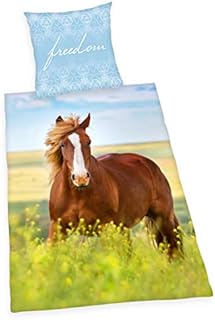 Herding YOUNG COLLECTION Bedding Set, Reversible Motif Horses, Duvet Cover 135 x 200 cm, Pillow Case 80 x 80 cm, Cotton/Renforcé