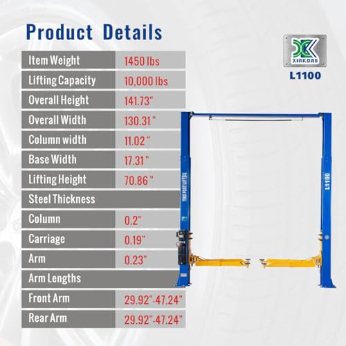 XK-L1100 Auto Lifts 10000lbs Car Lift 220V 2 Post Auto Truck Clear Floor Hoist with 36 Months Part Replacement