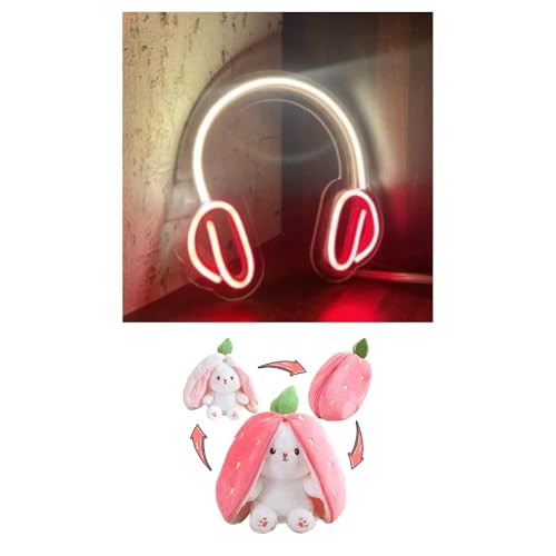 Image of EITHEO Stuffed Animal Plushie Stuffed Toy for Kids (Neon Headphone + Bunny)