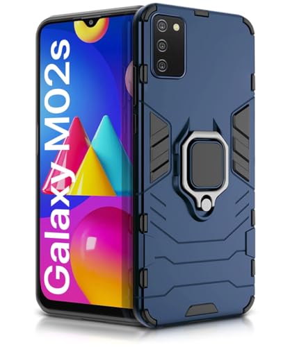 WOW IMAGINE Shock Proof Back Case Mobile Cover for Samsung Galaxy M02s | F02s | A02s | Back Cover Case (Tough Armor | Hybrid PC + TPU | Ring Holder & in-Built Kickstand | Blue)- Best and cheap mobile covers in India
