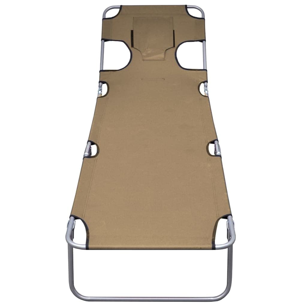 Terassenmöbel Strandliege Stuhl Outdoor Campingliege Sonnenliege Klappbar Kopfkissen Verstellbare Rückenlehne Taupe für Patio Strand Terrasse Pool