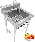 BSQT Movable Stainless Steel Utility Commercial Sink ，Kitchen Single Sink for Outdoor Indoor...