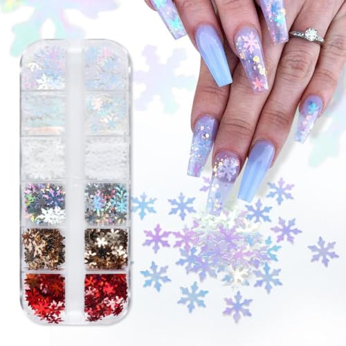 Image of 3 Boxes Snow Nail Glitter Hographic Blue White Nails Flakes Snowflake Sequins Manicure Accessories for Glitters Flakes Accessories for Women Manicure DIY Decorations