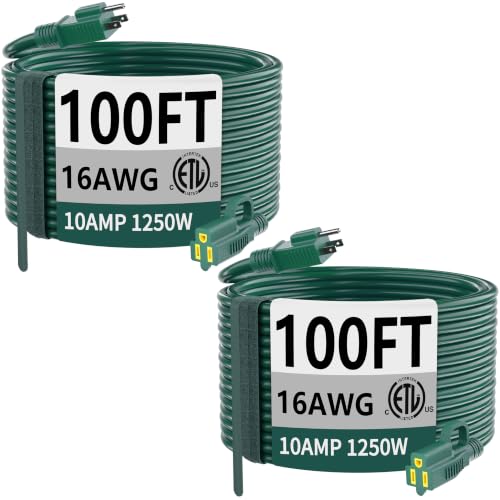 Image of HUANCHAIN Indoor Outdoor Green Extension Cord 100 ft 2pcs Waterproof