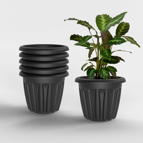 Image of YUCCABE ITALIA SHERA Floot Plastic Flower Pot Round Planter Suitable for Indoor Outdoor Kitchen Garden (Grey, 12 INCH - 6 Pcs)