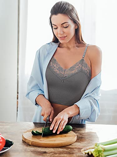 6 Pack Lace Camisole For Women, Ribbed V-Neck Crop Top, Spaghetti Strap Tank Tops For Layering, Athletic Fit (As1, S) #TOP4