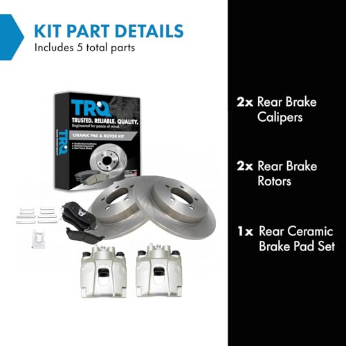 Image of TRQ Rear Brake Pad and Rotor Set Ceramic Solid Rotors Calipers