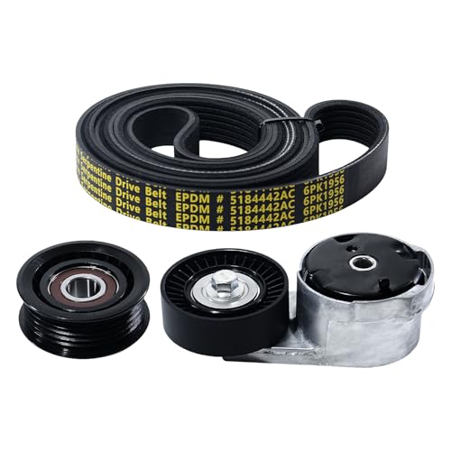 Image of Serpentine Belt Drive Component Kit with Tensioner & Idler Pulley Fit Dodge Grand Caravan Journey Avenger, Chrysler Town & Country 200, Ram C /V, V6 3.6L, Replace 90K-39282D