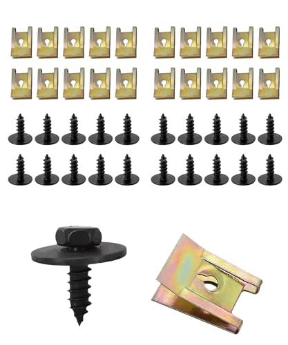 Flaconi Grapas Para Coche,u-Clips y Tornillos Kit,Juegos De Tuercas De Clip Tornillo,Tornillos y Tuerca Jaula u-Clip Del Coche,Kit De Tornillos y Tuercas Para Guardabarros De Parachoques (40pcs)
