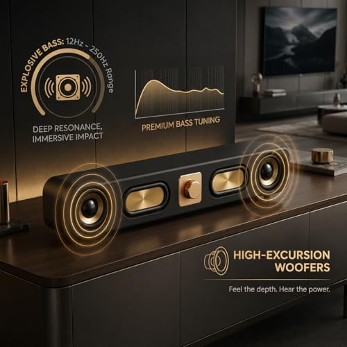 Image of CASON 25W Portable Wireless Bluetooth Soundbar- Vintage Stereo Speakers with FM Radio Sound,8 Hours Battery Life, AUX /USB /TF Card Input,Type C Charging (Black)