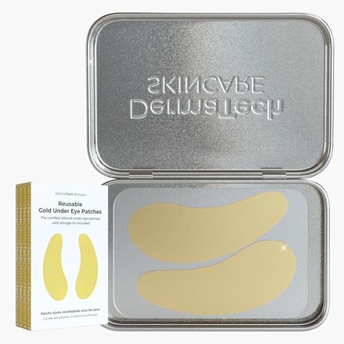 Reusable Under Eye Patches Eco-Friendly Wrinkle Patches with Tin Case | 100% Silicone Reusable Facial Patches | For Puffy Eyes, Dark Circles, Reducing Wrinkles