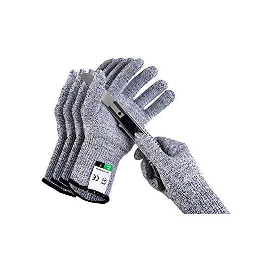 2Pairs(4PCS) Safe Cut Resistant Gloves High Performance Level 5 Pretection,Safety Kitchen Cut Gloves for Oyster Shucking,Meat Cutting,Fish Fillet Processing,Mandolin Slicing,and Wood Carving Safety Work Glove Mid Grey , Size M