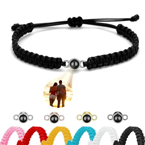 Ehihas Bracciale Personalizzato Con Proiezione Di Foto Regalo Commemorativo Bracciali Personalizzati Per La Memoria Immagine Hd Per I Propri Cari Design Di Ricordo Corda (Perlina Cilindrica)