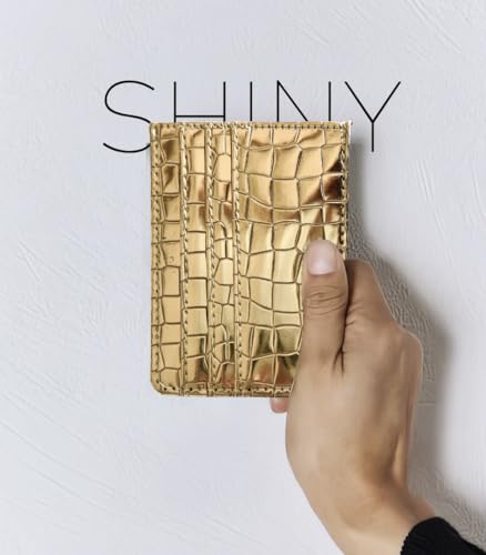 Shiny Slim Minimalistic Credit Card Holder Wallet Mirror Metallic Crock pattern (Gold)2