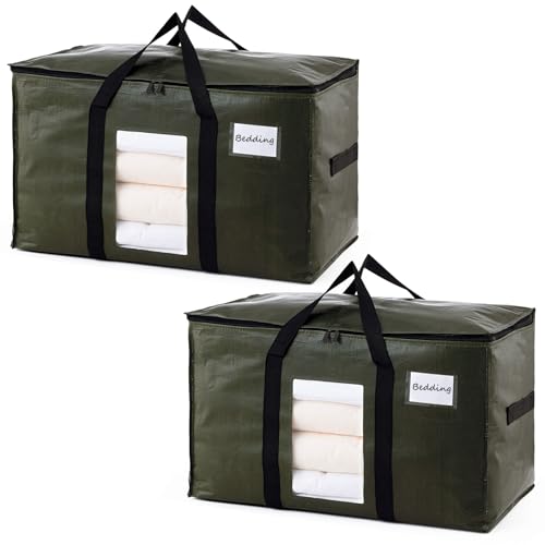Image of TAILI 2 Pack Green Extra Large Storage Bags, Heavy Duty Totes with Visible Window, Wrap Around Handles, Perfect for Moving
