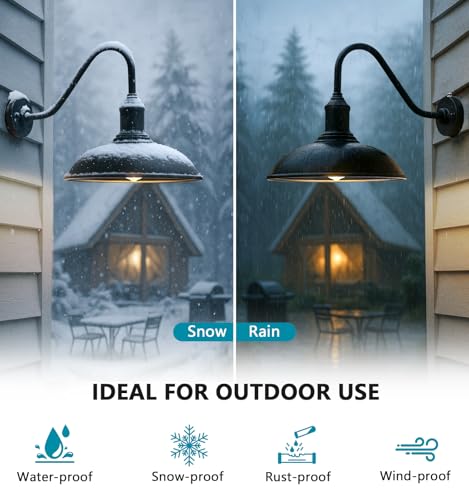 Image of 11 Inch Outdoor Barn Gooseneck Lights from Dusk to Dawn, Waterproof and Rust Resistant Classic Farmhouse Barn Lights, Gooseneck Lights for Garage, Patio and Porch