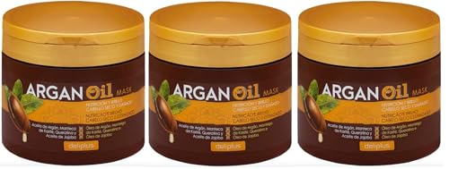 Pack 3 cabello seco y dañado | Mascarilla Argan Oil Deliplus | Paquete 3 Tarros de 400 ml | Total 1,2 Litros.