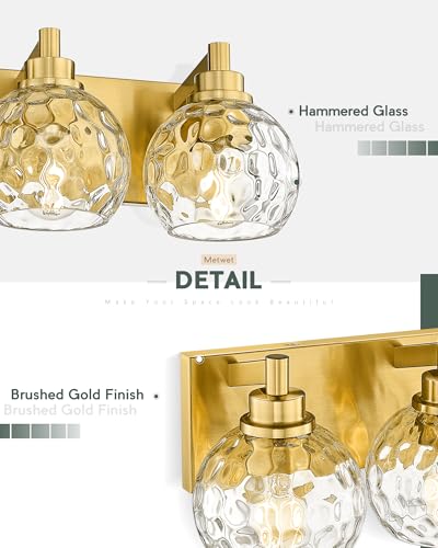 Image of Bathroom Light Fixtures Over Mirror, 26 inch Brushed Gold Bathroom Vanity Light with Clear Hammered Glass Globe Shade, 4-Light Modern Sconces Wall Lighting, VL200-BG-CL-4