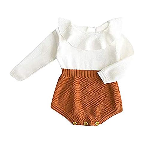 Askwind Baby Girls Romper Knitted Ruffle Long Sleeve Jumpsuit Baby Kids Girl Romper Autumn Winter Casual Clothing (6-9 Months, Brown) Cover