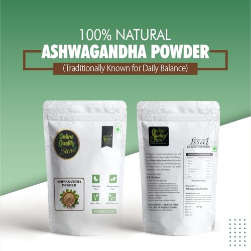 Image of Online Quality Store Natural Ashwagandha Powder - 100g | for Stress Relief, Anxiety Support, Immune System Booster