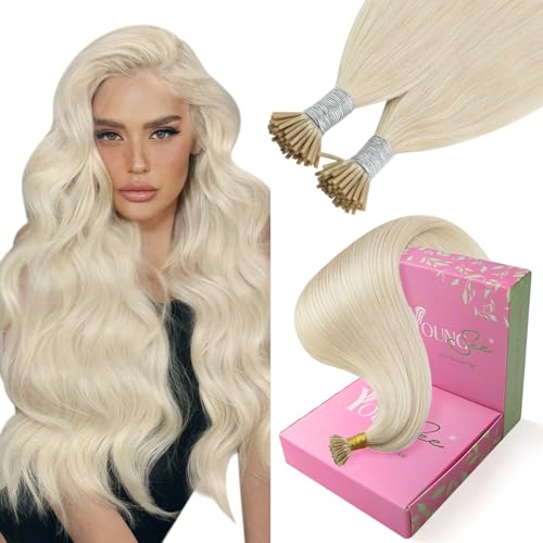 Image of YoungSee 50g 24 Inch I Tip Extensions Blonde Itip Human Hair Extensions Platinum Blonde 50 Strands Human Hair Itip Extension Itip Hair Extension Real Human Hairfor Long Straight Hair