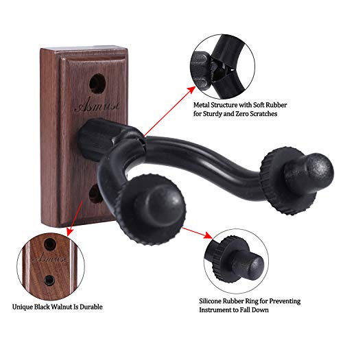 3 Packs Guitar Hanger Real Hardwood Black Walnut Wall Mount Holder for Acoustic Electric Guitar Bass Folk Ukulele Violin Mandolin Banjo 3 Packs (Black Walnut) - Thumbnail 2