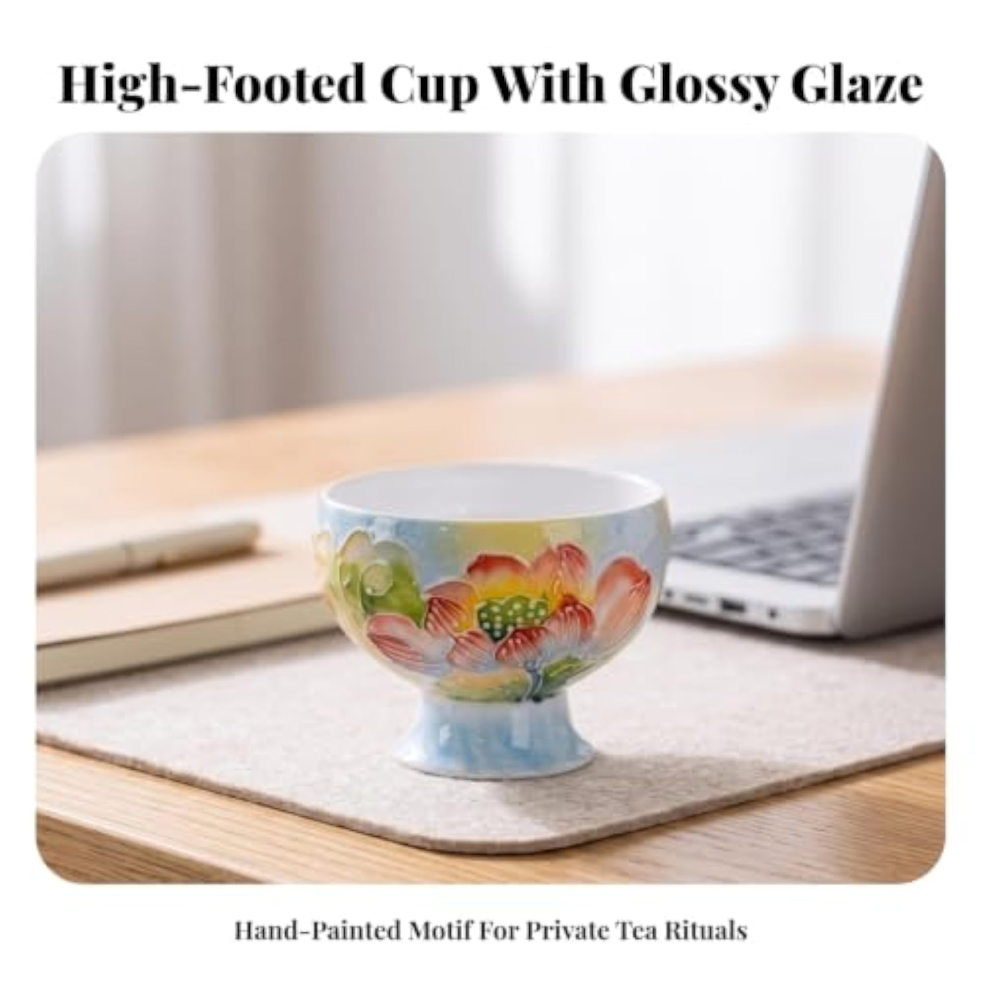 Hand-Painted Ceramic Teacup with Pedestal Base