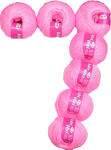 Image of M.G Enterprise Prime Baby Wool 100% Acrylic Yarn Deep Pink 7 Pc 4 ply Ball Hand Knitting Wool /Art Craft Soft Fingering Crochet Hook Yarn- Art-IE