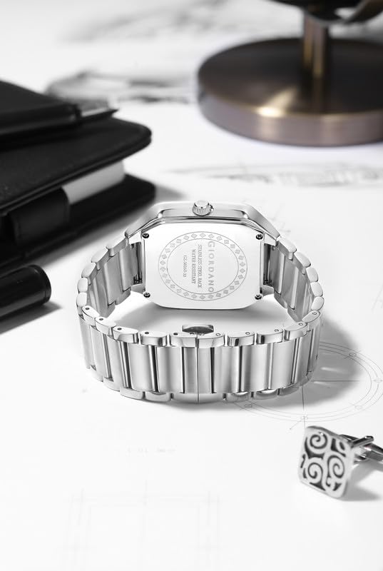 Image of Giordano Analog Watch for Men - Square Dial, Stainless Steel Strap, Date Display, Water Resistant Classic Dress Watch
