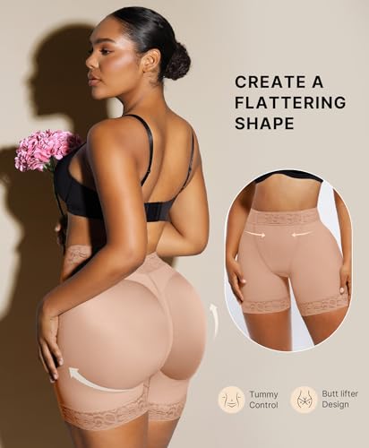 Image of SHAPELLX Butt Lifting Shapewear For Women Tummy Control Faja Shaping Shorts Thigh Slimming Panties Mid Waisted Shaper