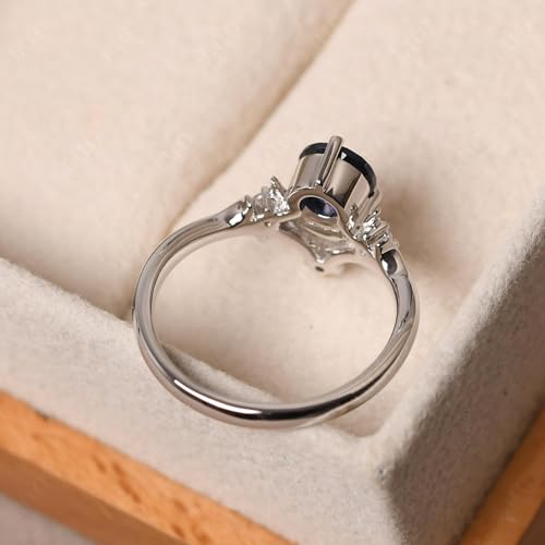 LUO Crescent Sun Moon Gemstone Ring, Sterling Silver 6x6MM Round Cut Engagement Birthstone Ring for Women4