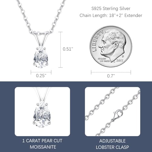 Moissanite Necklace for Women,1CT Pear Cut D Color VVS1 Moissanite Pendant Necklace,Sterling Silver Plated 18K White Gold Moissanite Necklace Birthday Christmas Gifts for Women Wife4