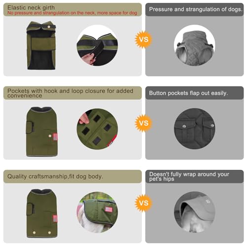 Image of BEAUTYZOO Dog Winter Coat for X-Large Dogs, Waterproof Canvas Jackets | Warm Fleece Great Dane Sweater, Reflective Cold Weather Coats, Windproof Blanket Clothes for Female Male Doggie, Green XL