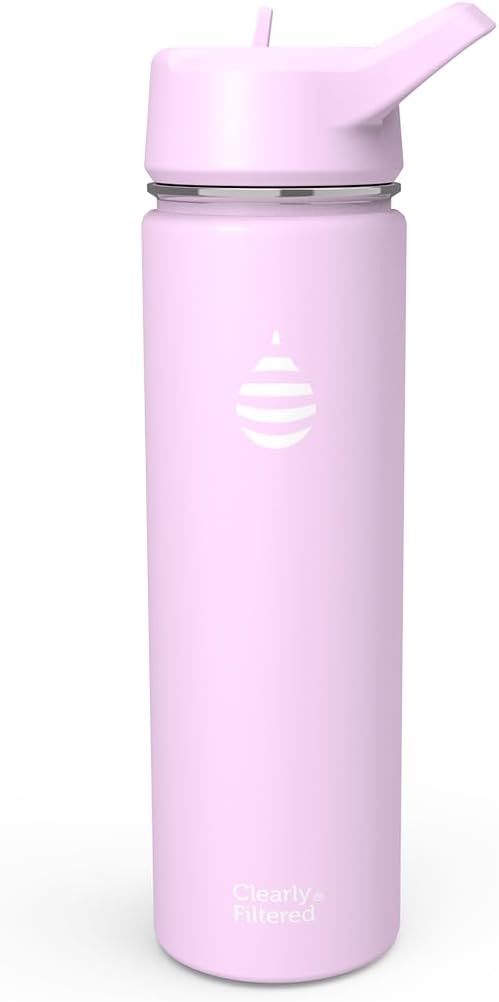 Clearly Filtered Water Bottle | Removes 220+ Contaminants, Double-Wall Insulated Stainless Steel, BPA/BPS Free, Phthalate Free, Filters Flouride Lead Chlorine (20oz, Lilac)